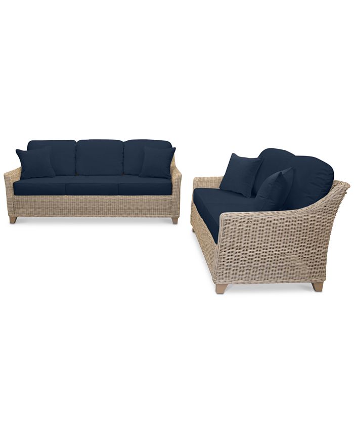 Furniture Willough Wicker Outdoor 2Pc. Set (1 Sofa & 1 Loveseat) with Custom Sunbrella® Colors