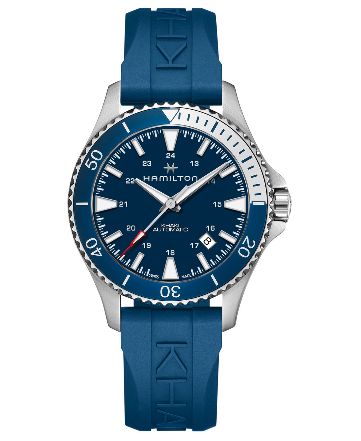 Shop Hamilton Unisex Swiss Automatic Khaki Scuba Blue Rubber Strap Watch 40mm