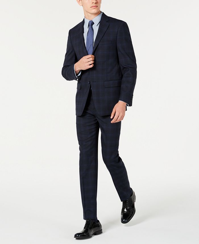 Calvin Klein Men's X Slim-Fit Stretch Navy Plaid Suit Separates & Reviews -  Suits & Tuxedos - Men - Macy's