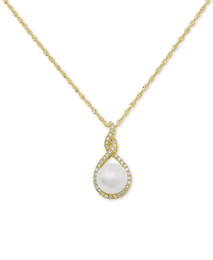 Macy's - Cultured Freshwater Pearl (7mm) & Diamond (1/10 ct. t.w.) 18" Pendant Necklace in 14k Gold or 14k Rose Gold