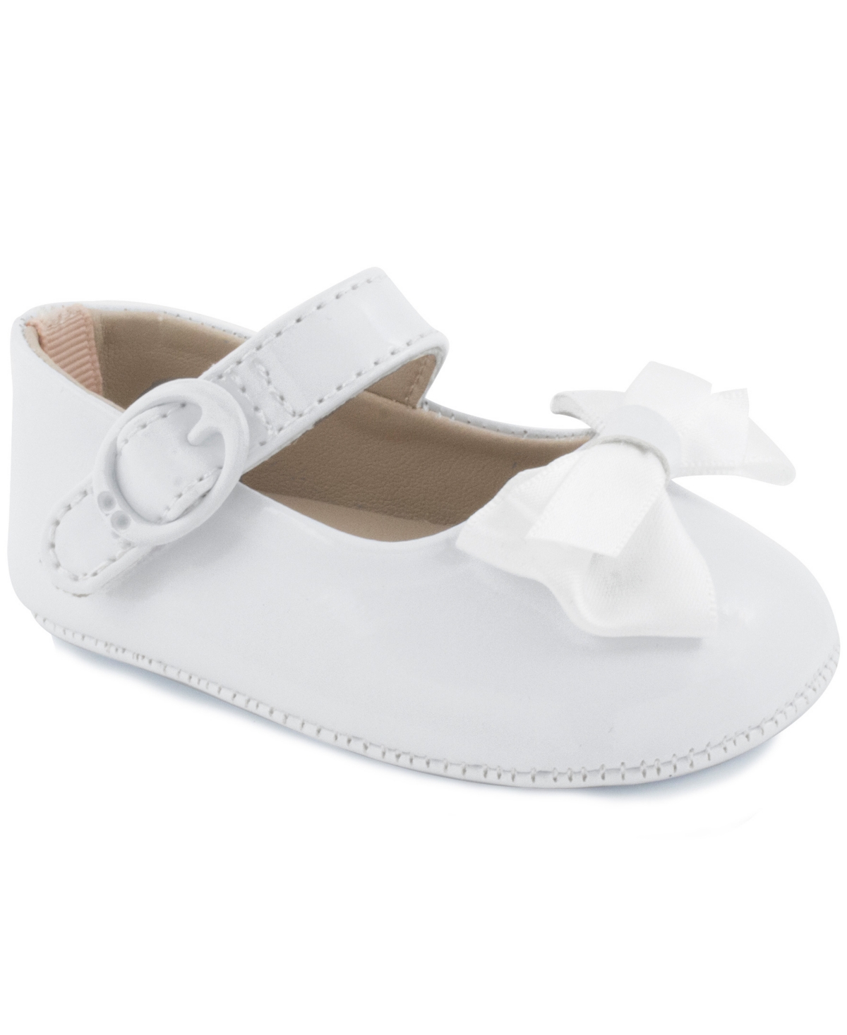 Baby Deer Baby Girl Patent Skimmer With Fancy Bow In White