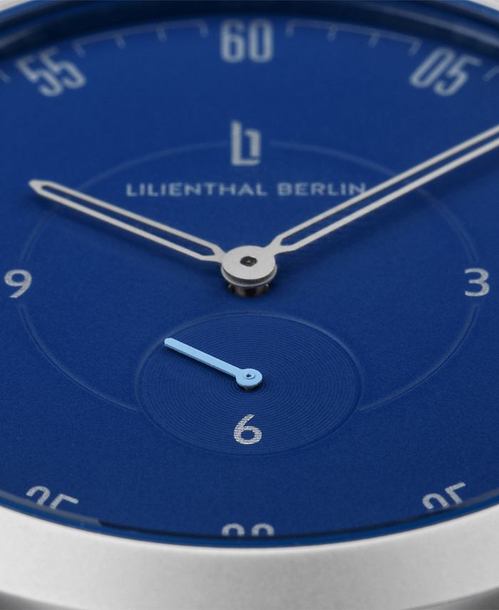 Lilienthal Berlin L1 Standard Blue Dial Silver Case Leather Watch 42mm