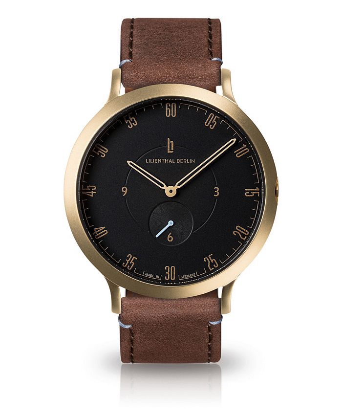 Lilienthal Berlin L1 Standard Black Dial Gold Case Leather Watch 42mm