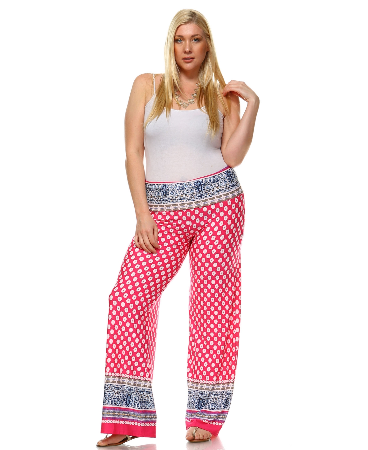 White Mark Plus Size Printed Palazzo Pants In Pink Multi
