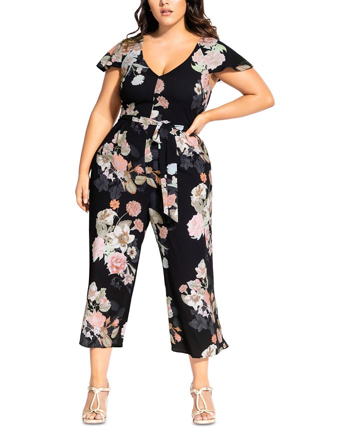 City Chic Trendy Plus Size Cropped Floral-Print Jumpsuit - Macy's