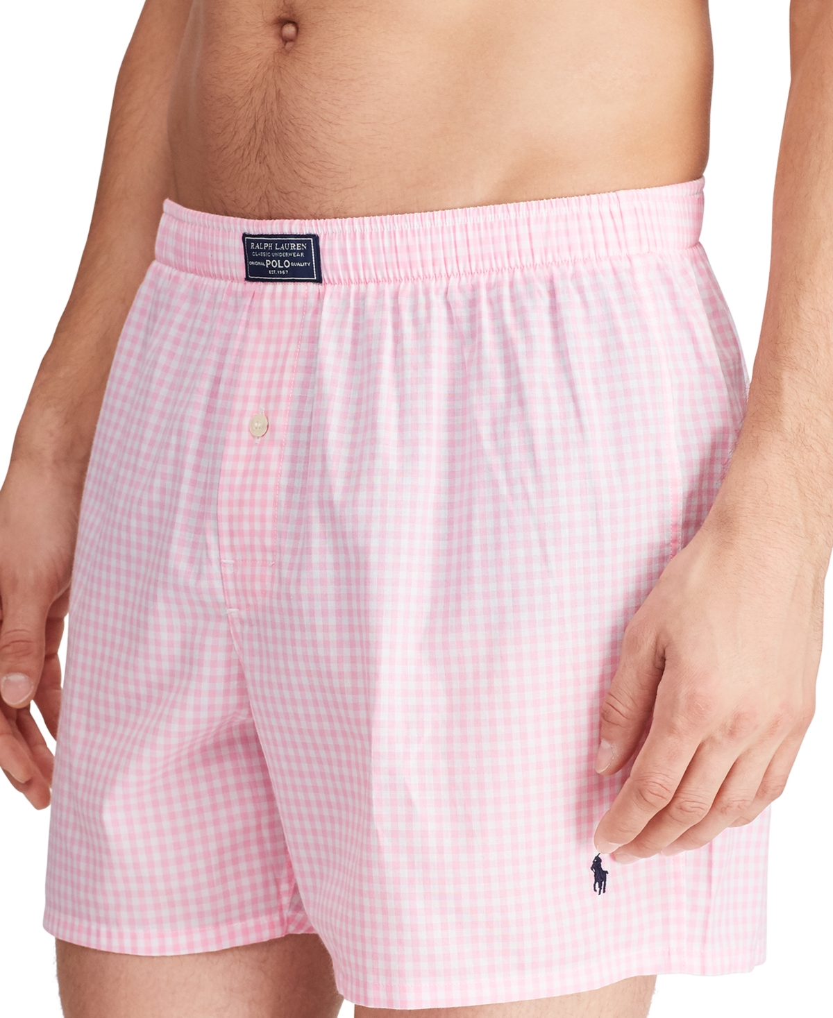 Polo Ralph Lauren Men's Plaid Single-button Fly Boxers In Pink Mini Gingham