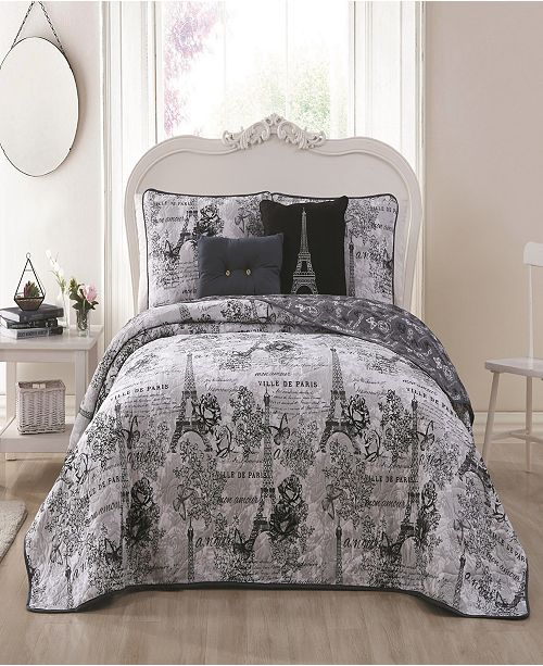 Blush Amour Paris Themed 4pc Twin Reversible Quilt Set Reviews