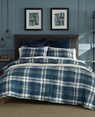 Crossview Plaid Microsuede 3 Piece Comforter Set, Full/Queen