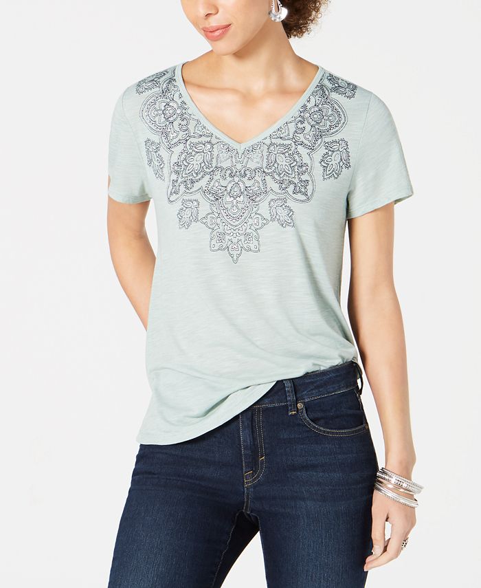 Style & Co - Peacock Print V-Neck T-Shirt