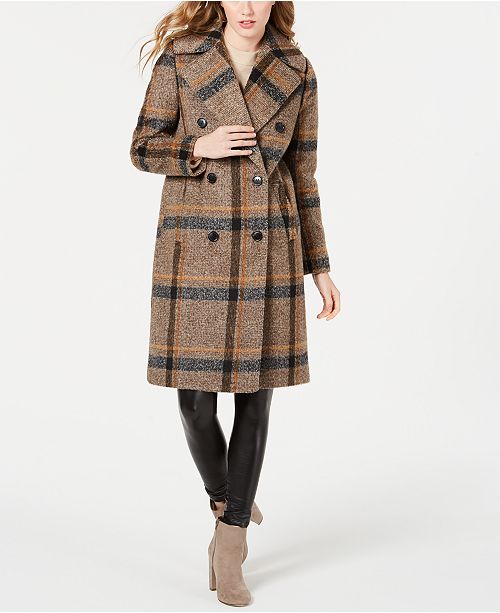 Kendall Kylie Plaid Double Breasted Coat Reviews Coats
