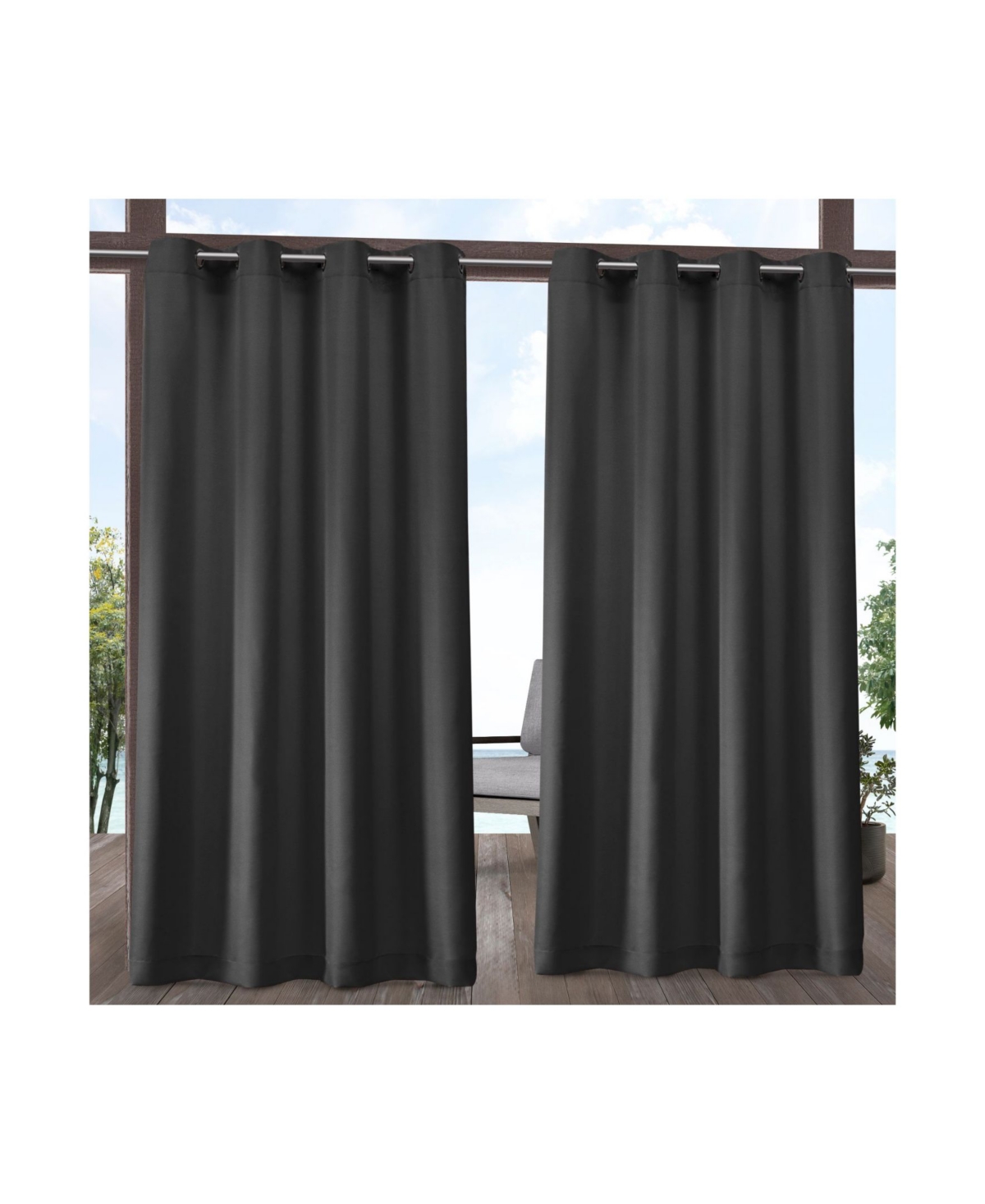 Indoor/Outdoor Solid Cabana Grommet Top Curtain Panel Pair, 54" x 108" - Dark Grey