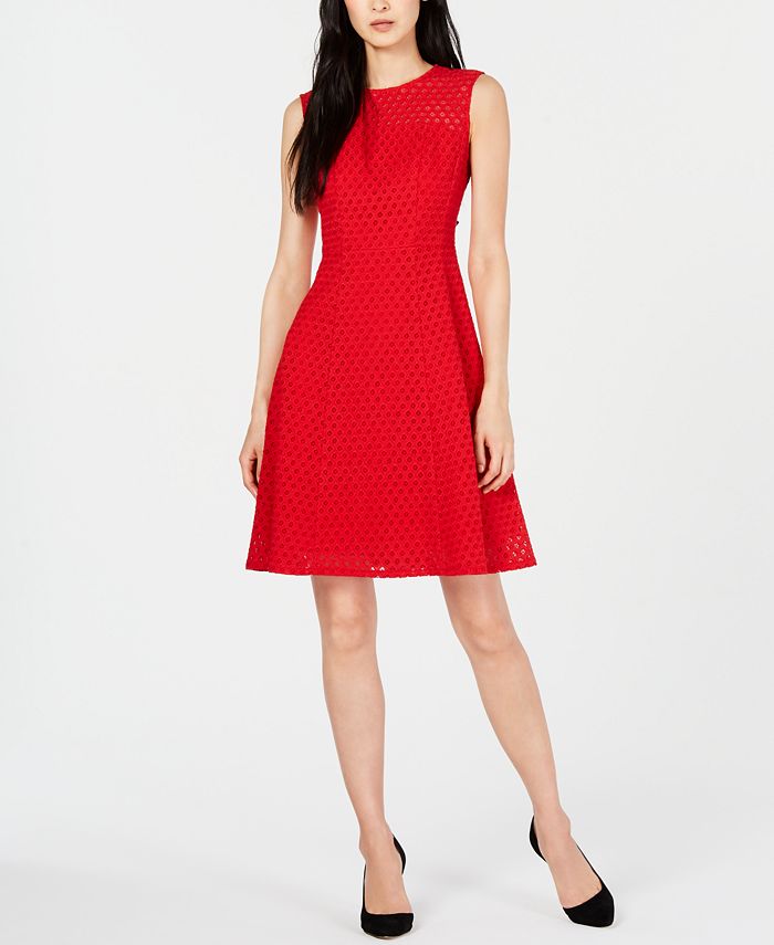 Nanette Lepore Cotton Eyelet Fit & Flare Dress, Created for Macy's - Macy's