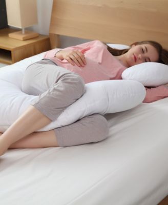 Hypoallergenic Down Alternative Total Body J Shaped Pregnancy Pillow
