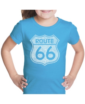 image of La Pop Art Girl-s Word Art T-Shirt - Cities Along The Legendary Route 66