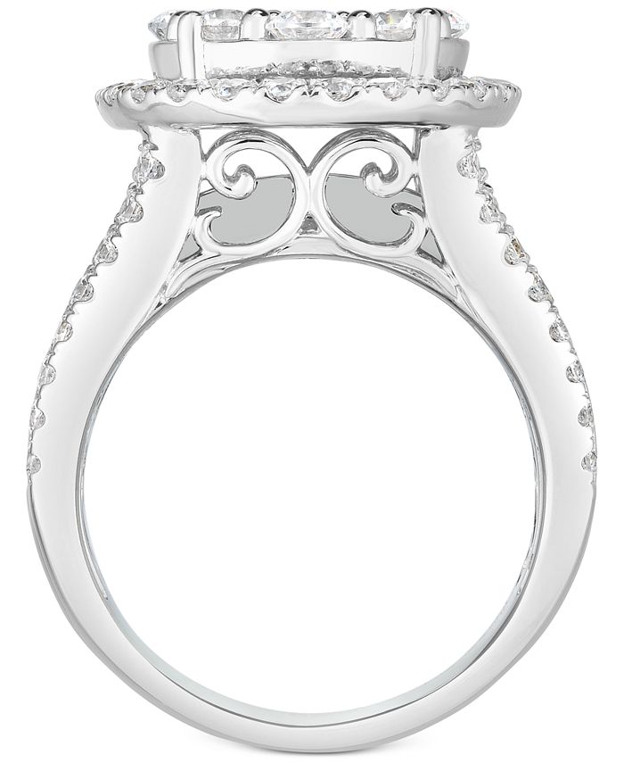 TruMiracle - Diamond Halo Cluster Engagement Ring (3 ct. t.w.) in 10k White Gold