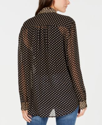 Dot and Leopard Print Button-Up Shirt 