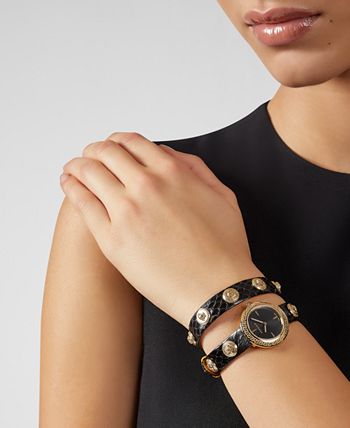 Versace Women s Swiss Medusa Stud Icon Black Calf Leather Wrap