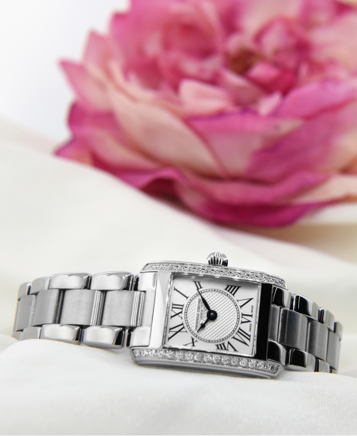 Shop Frederique Constant Women's Swiss Carree Diamond (2/5 Ct. T.w.) Stainless Steel Bracelet Watch 23x21mm