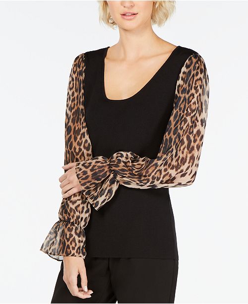 Inc International Concepts Inc Leopard Sleeve Sweater Created For