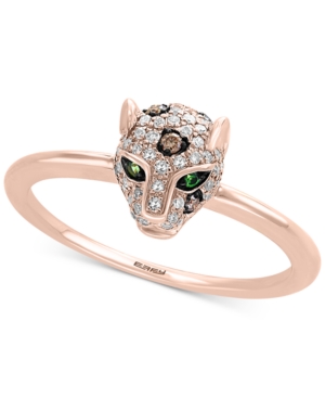image of Effy Diamond (1/4 ct. t.w.) & Tsavorite Accent Panther Statement Ring in 14k Rose Gold
