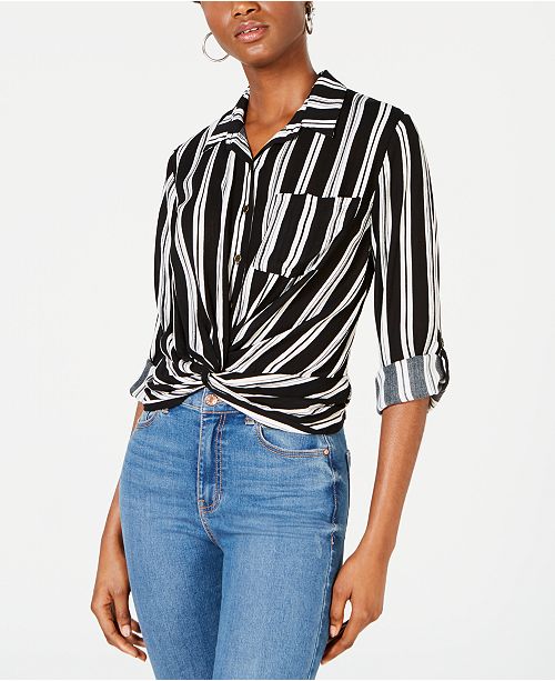 Self Esteem Juniors Striped Twist Front Button Up Shirt Reviews