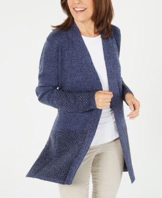 Karen Scott - Open-Front Contrast-Trim Cardigan