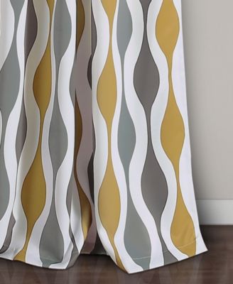 Lush Decor Mid Century Geo Room Darkening Window Curtain Panels L Gold & Gray - Retro Curtains for Living Room - Vintage Drapes