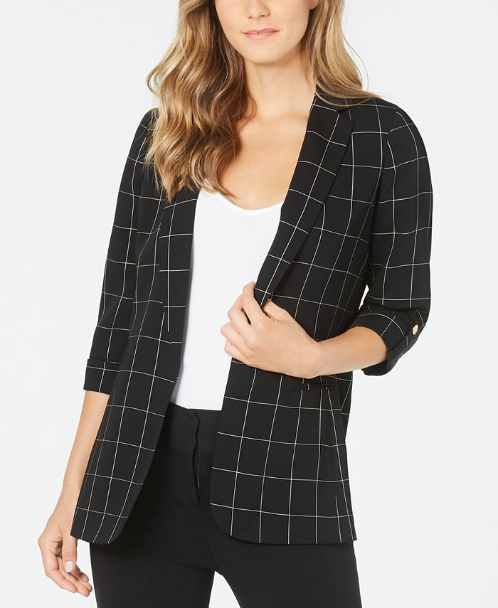 Calvin Klein Windowpane Roll-Tab Blazer - Macy's