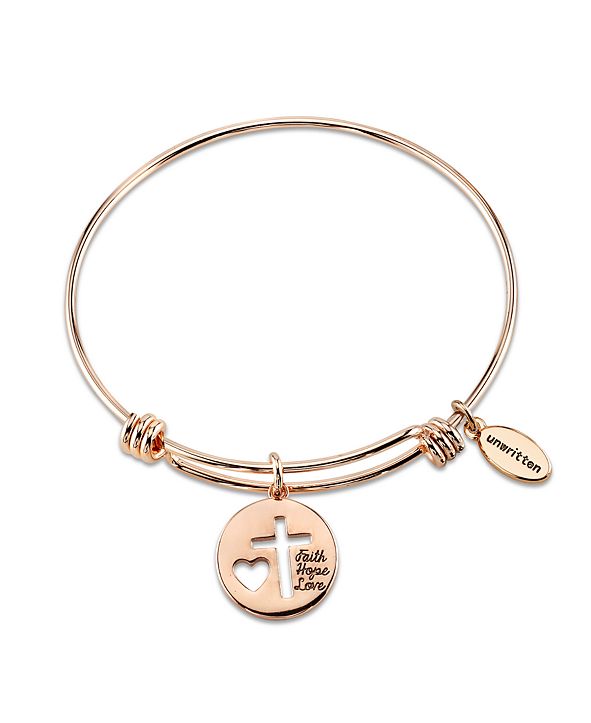 Unwritten "Faith Hope Love" Crystal Cross Adjustable Bangle Bracelet in