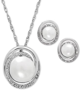 macy's pearl necklace and earrings set