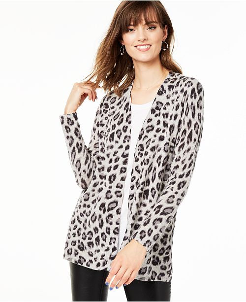 Charter Club Animal Print Pure Cashmere Cardigan Regular