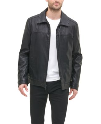 Men's Faux Leather Laydown Collar Jacket