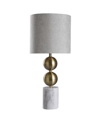 Harp & Finial - Racine Table Lamp Brass Finish on Metal Body with Marble Base Hardback Shade