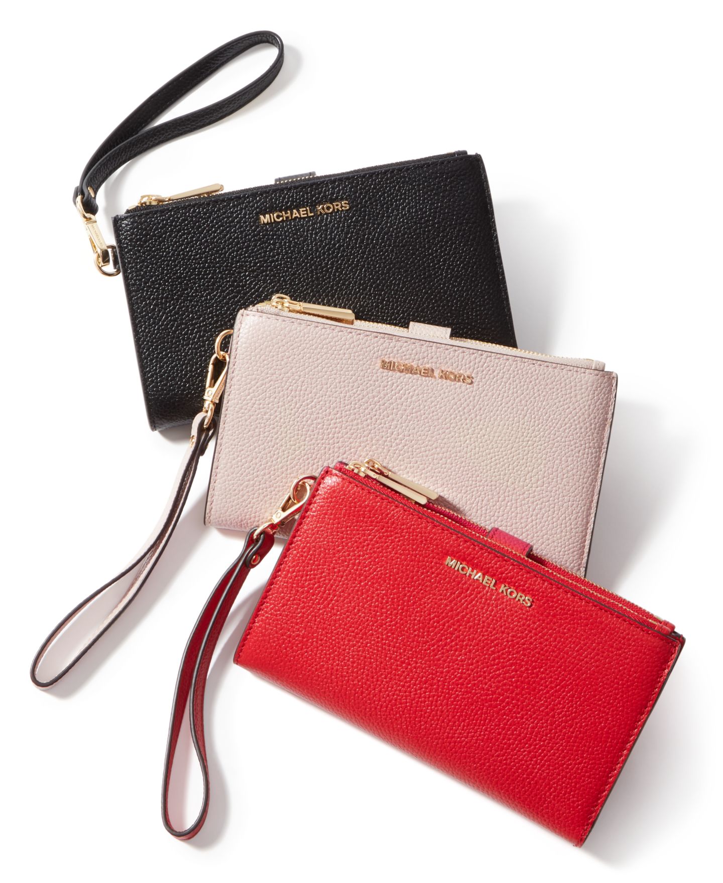 Женский кошелёк Michael Kors Adele Double-Zip Pebble Leather Phone Wristlet, цвет: Чёрный / Золотой — фото 4