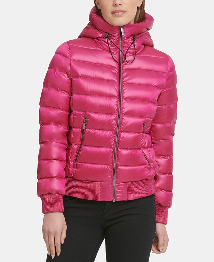 DKNY Packable Hooded Bomber Down Puffer Coat - Macy's