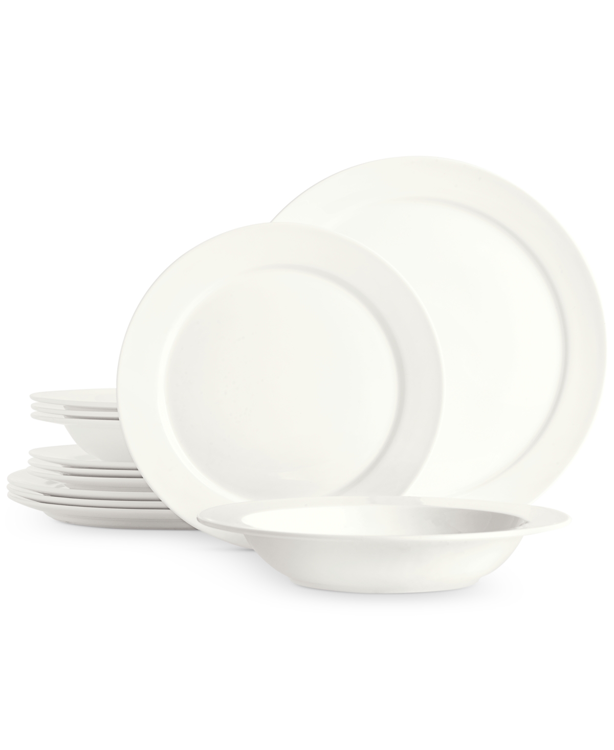 Round Rim Bone China 12 Pc. Dinnerware Set, Service for 4, Created for Macy's - White