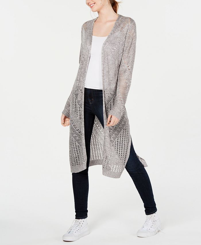 Hooked Up by IOT Juniors' Pointelle Open-Front Duster Cardigan ...