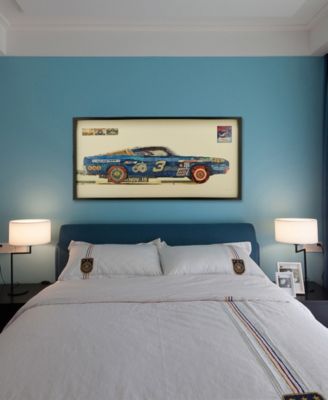 "Muscle Blue Car" Dimensional Collage Framed Graphic Art Under Glass Wall Art - 25'' x 48'' 
