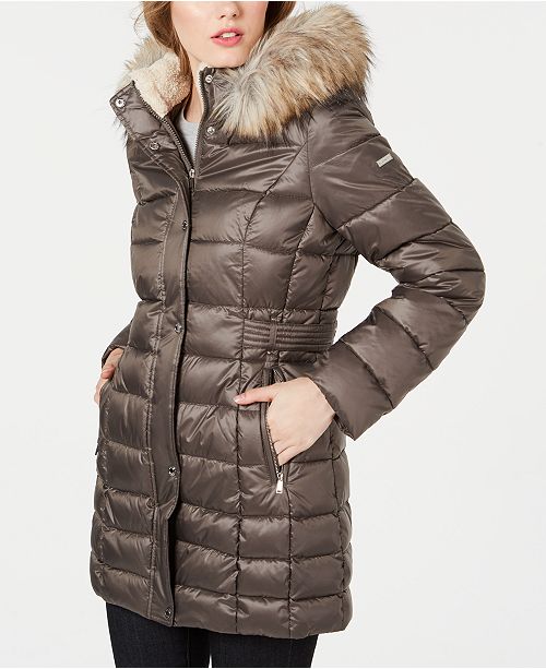 Laundry By Shelli Segal Hooded Faux Fur Trim Puffer Coat Reviews Coats Women Macy S