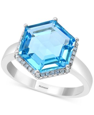 EFFY Collection - Blue Topaz (5-1/3 ct. t.w.) & Diamond (1/8 ct. t.w.) Statement Ring in 14k White Gold