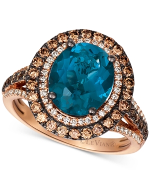 image of Le Vian Deep Sea Blue Topaz (4 ct. t.w.) & Diamond (7/8 ct.t.w.) Statement Ring in 14k Rose Gold