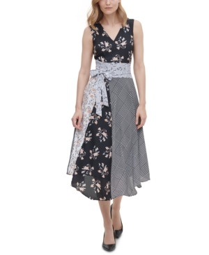 UPC 193623409760 product image for Calvin Klein Mixed-Print Belted Dress | upcitemdb.com
