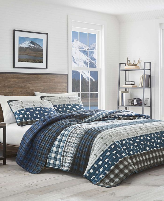 Eddie Bauer Blue Creek Plaid Navy Reversible 2Piece Twin Quilt Set