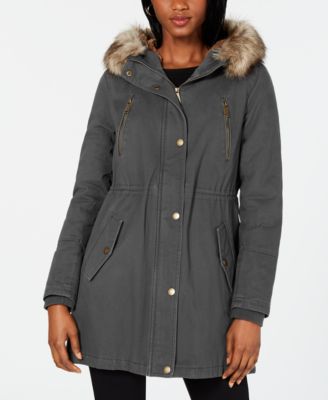 bcbg faux fur trim hooded parka