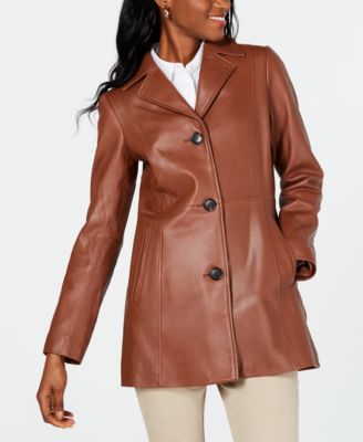 anne klein button up leather coat