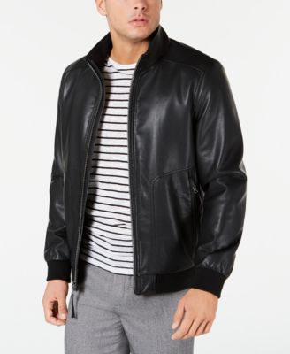 calvin klein men's leather bomber jacket