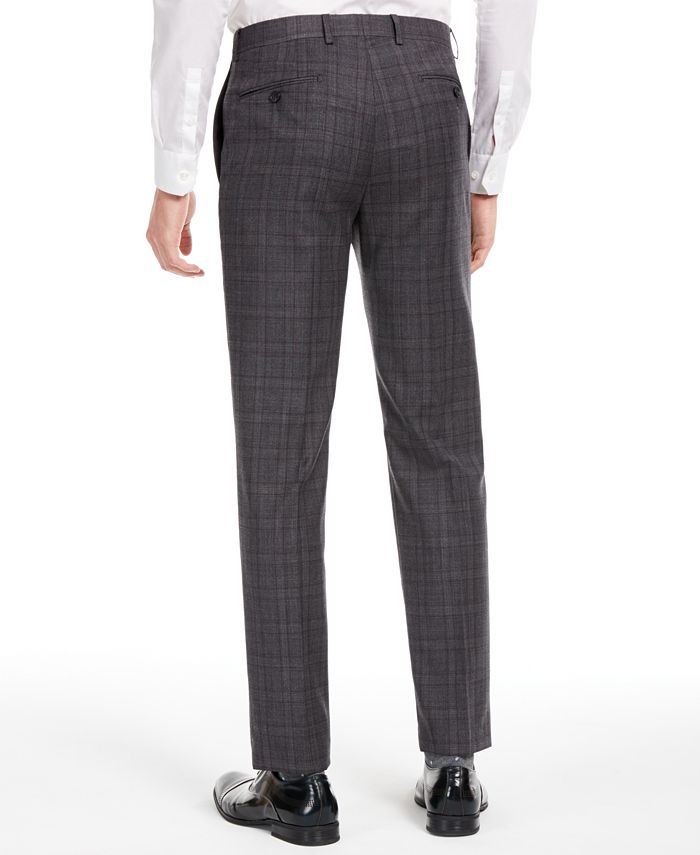 Calvin Klein Men's X Slim-Fit Stretch Gray/Burgundy Plaid Suit Separate ...