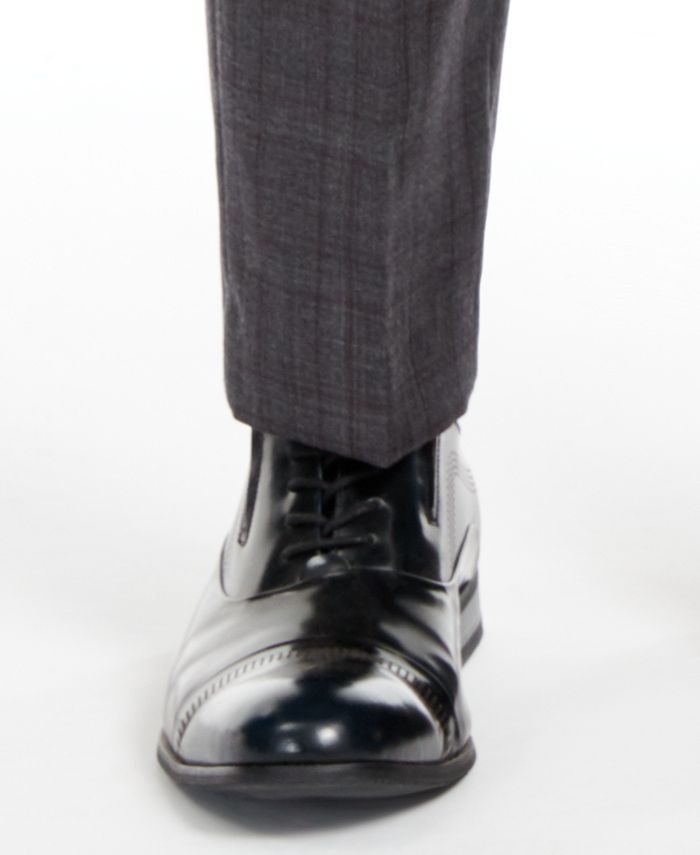Calvin Klein Men's X Slim-Fit Stretch Gray/Burgundy Plaid Suit Separate ...