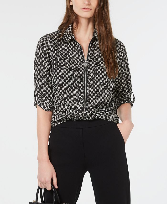 Michael Kors Printed Zippered Blouse Regular Petite Sizes Macy s
