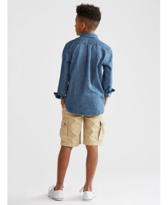 Shop Polo Ralph Lauren Big Boys Chambray Shirt Shorts In Dark Blue